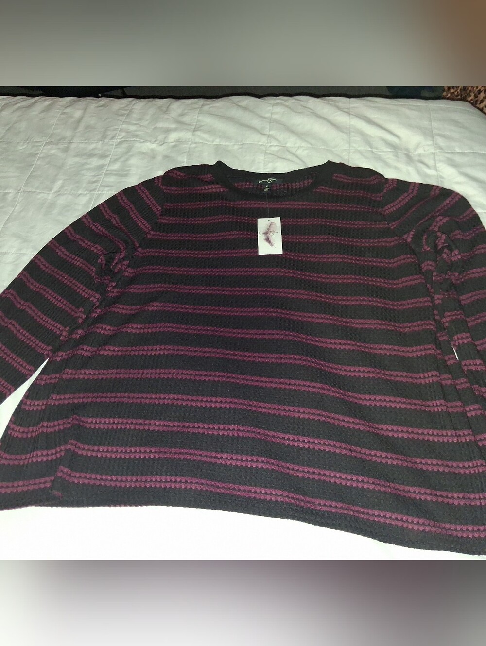 Jessica Simpson Waffle Knit Top - Black/Winetasting Wilder - XL